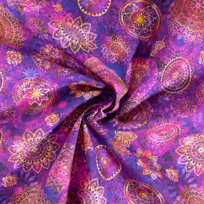 Tissu Coton imprimé Mandalas sur fond Violet - Par 10 cm