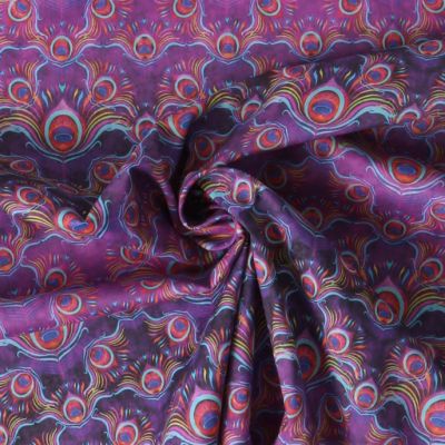 Tissu Voile de Coton Pluméa sur fond Violet - Par 10 cm