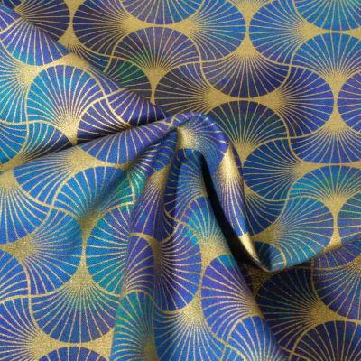 Tissu coton imprimé  Golden Vibes Robert Kaufman Fleuris sur fond Bleu nuit - Par 10 cm