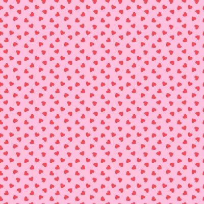 Tissu Coton imprimé Coeurs rouges sur fond Rose - Par 10 cm