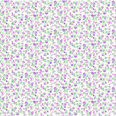 Tissu Coton imprimé Fleuris Aldo parme sur fond Blanc - Par 10 cm