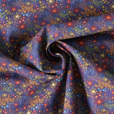 Tissu Coton imprimé  fleuris Alvinya sur fond Bleu marine - Par 10 cm
