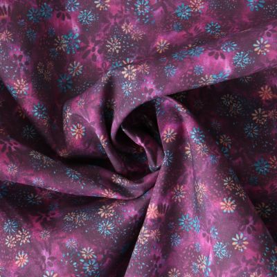 Tissu Coton imprimé  fleuris Camilya sur fond Violet - Par 10 cm
