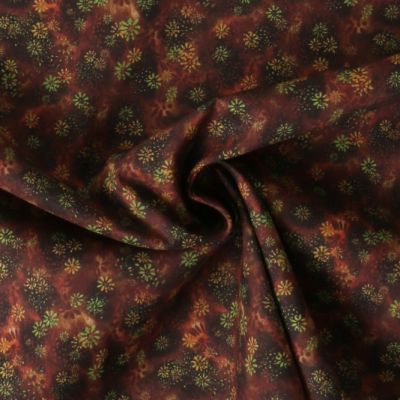 Tissu Coton imprimé  fleuris Saphira sur fond Marron - Par 10 cm