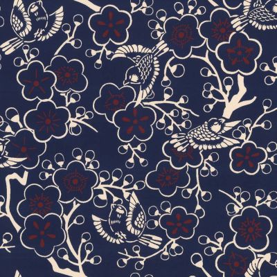 Tissu Coton imprimé Motif japonais sur fond Bleu marine - Par 10 cm