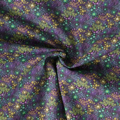 Tissu Coton imprimé  Fleurisia sur fond Violine - Par 10 cm