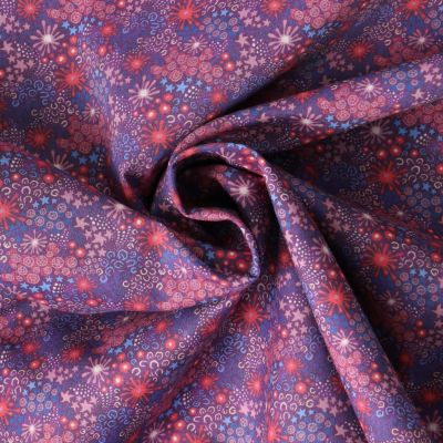 Tissu Coton imprimé fleuris Rosella sur fond Violine - Par 10 cm