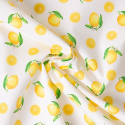 Tissu Coton imprimé Léo Citrons jaunes sur fond Blanc - Par 10 cm