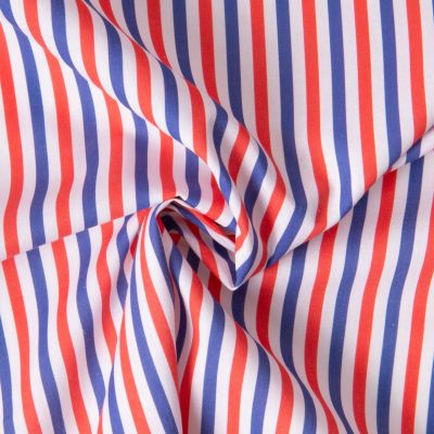 Tissu Coton imprimé Rayé bleu, blanc, rouge sur fond Blanc - Par 10 cm
