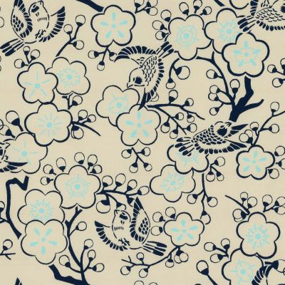 Tissu Coton imprimé Motif japonais sur fond Beige - Par 10 cm