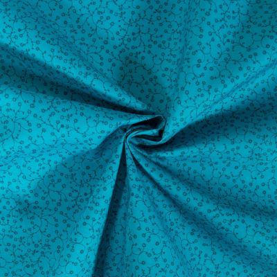Tissu Coton imprimé Fleuris Lilou sur fond Bleu pétrole - Par 10 cm