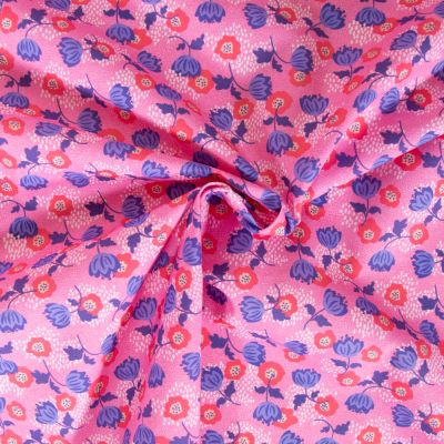 Tissu Coton imprimé Fleuris Jules sur fond Rose - Par 10 cm