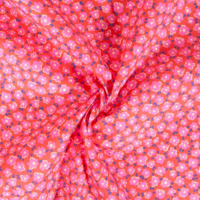 Tissu Coton imprimé Petites fleurs Poema sur fond Rouge - Par 10 cm