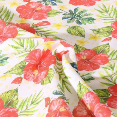 Tissu Coton imprimé Aloha Jardin Fleuris sur fond Blanc - Par 10 cm