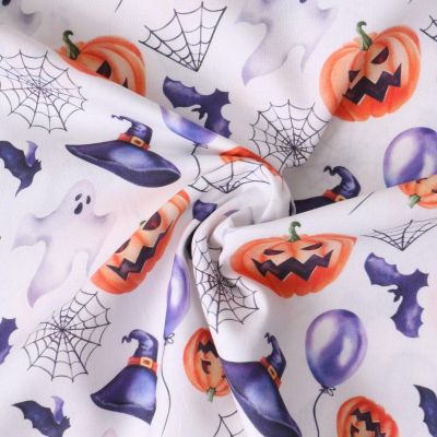 Tissu Coton imprimé  Jackyboo motifs d&#039;halloween sur fond Blanc - Par 10 cm