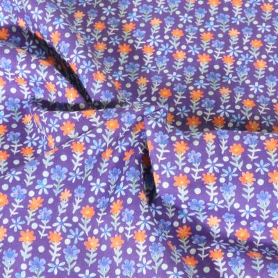 Tissu Popeline de Coton légère Petites fleurs sur fond Lilas - Par 10 cm