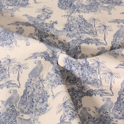 Tissu Toile de Coton aspect Lin Esprit jouy sur fond Naturel - Par 10 cm