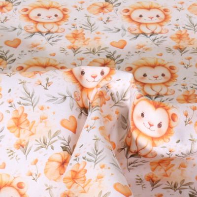 Tissu Coton imprimé digital Leo animaux sur fond Blanc - Par 10 cm