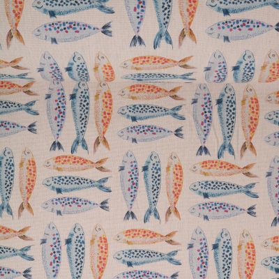 Tissu toile de Coton Poissons Mosaiques sur fond Naturel - Par 10 cm