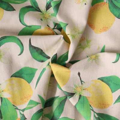Tissu toile de Coton Citrus flower sur fond Naturel - Par 10 cm