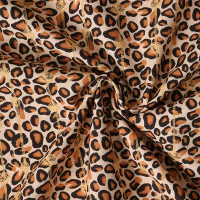 Tissu Coton imprimé  Lia panthère sur fond Beige sable - Par 10 cm