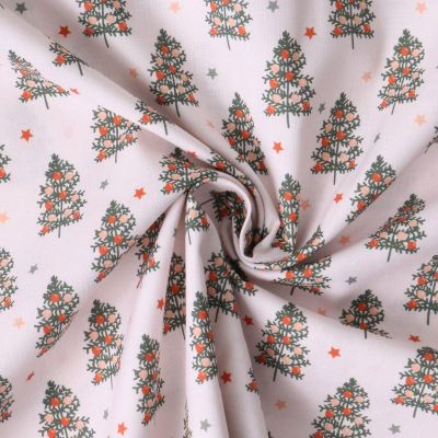 Tissu Coton imprimé Elaya petit sapin sur fond Rose poudré - Par 10 cm