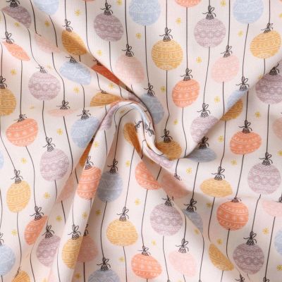 Tissu Coton imprimé  Elyra boules de Noël Pastel sur fond Ecru - Par 10 cm