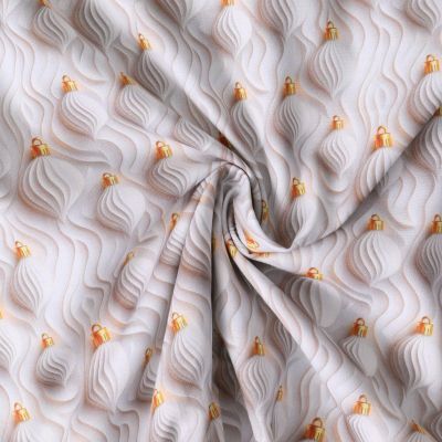 Tissu Coton imprimé Noélie boules avec petites attaches dorées sur fond Blanc - Par 10 cm
