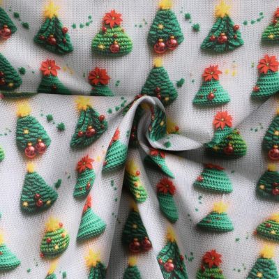 Tissu Coton imprimé  Maïwen sapins Verts sur fond Blanc - Par 10 cm