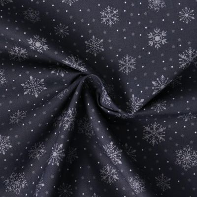 Tissu Coton imprimé Elia flocons argentés sur fond Bleu marine - Par 10 cm