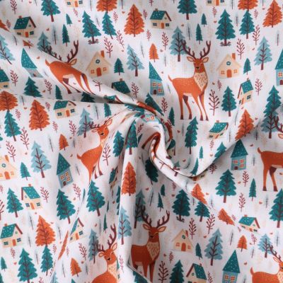 Tissu Coton imprimé Elarön forêt enchantée sur fond Blanc cassé - Par 10 cm