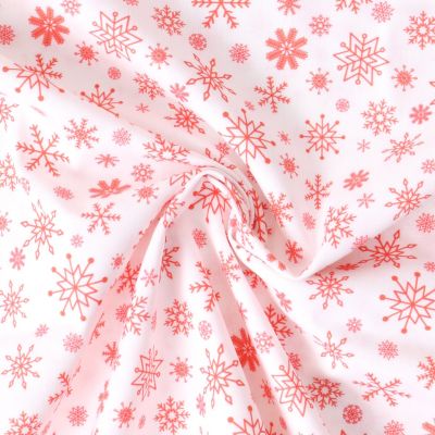 Tissu Coton imprimé Eryna flocons Rouges sur fond Blanc - Par 10 cm