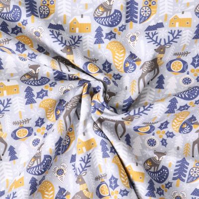 Tissu Coton imprimé Elvëa style scandinave sur fond Gris clair - Par 10 cm