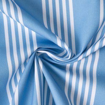 Tissu Toile de Coton d&#039;ameublement Rayé blanc sur fond Bleu ciel - Par 10 cm