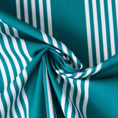 Tissu Toile de Coton d&#039;ameublement Rayé blanc sur fond Vert canard - Par 10 cm