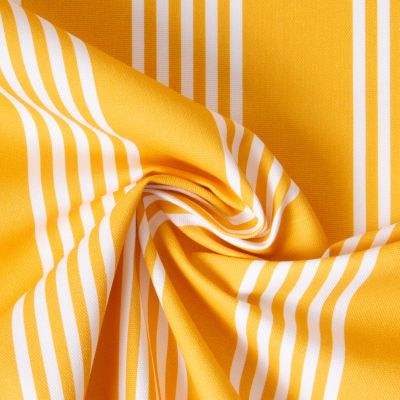 Tissu Toile de Coton d&#039;ameublement Rayé blanc sur fond Jaune - Par 10 cm