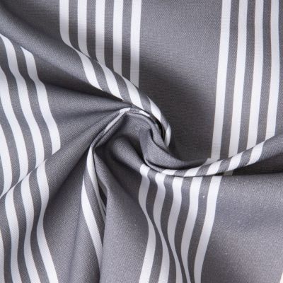 Tissu Toile de Coton d&#039;ameublement Rayé blanc sur fond Gris - Par 10 cm