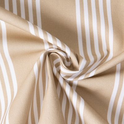 Tissu Toile de Coton d&#039;ameublement Rayé blanc sur fond Beige - Par 10 cm