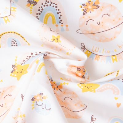 Tissu Coton imprimé Welcome Baby sur fond Blanc - Par 10 cm