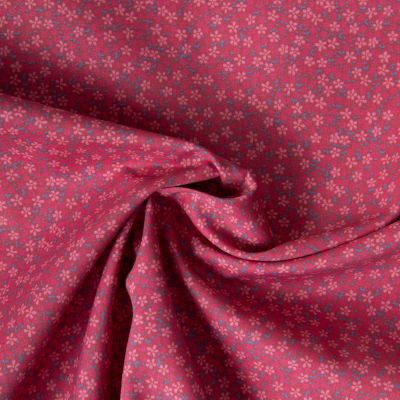 Tissu Voile de Coton digital imprimé marguerites miniatures rose clair &amp; bleu grisé sur fond Rose fuchsia - Par 10 cm
