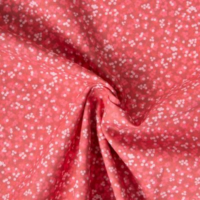 Tissu Voile de Coton digital imprimé fleurs miniatures blanc cassé &amp; rose clair sur fond Rose corail - Par 10 cm