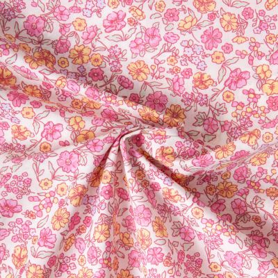 Tissu Popeline de Coton légère imprimé liberty vintage sur fond Ivoire - Par 10 cm