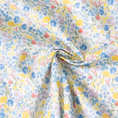 Tissu Popeline de Coton légère imprimé Rétro sur fond Blanc cassé - Par 10 cm