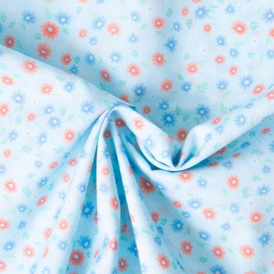 Tissu Voile de Coton digital imprimé Soleil de printemps sur fond Bleu ciel - Par 10 cm