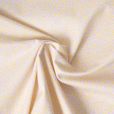 Tissu Popeline de Coton légère Tapis floral rose pastel, jaune pastel et vert pistache clair sur fond Blanc cassé - Par 10 cm