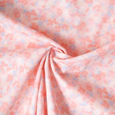 Tissu Popeline de Coton légère Fleurs rose pastel et bleu ciel sur fond Rose pâle - Par 10 cm