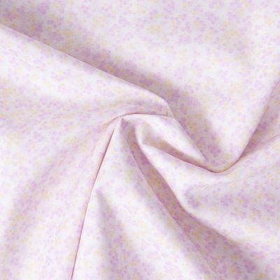 Tissu Popeline de Coton légère Fleurs lilas clair et jaune pastel sur fond Blanc - Par 10 cm
