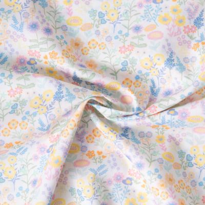 Tissu Popeline de Coton légère Petites fleurs multicolores sur fond Blanc - Par 10 cm