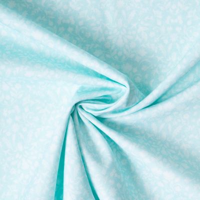Tissu Batiste de Coton imprimé Fleuris sur fond Bleu ciel - Par 10 cm