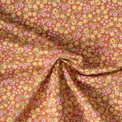 Tissu Voile de Coton digital imprimé Jardin d&#039;argile sur fond Brun - Par 10 cm